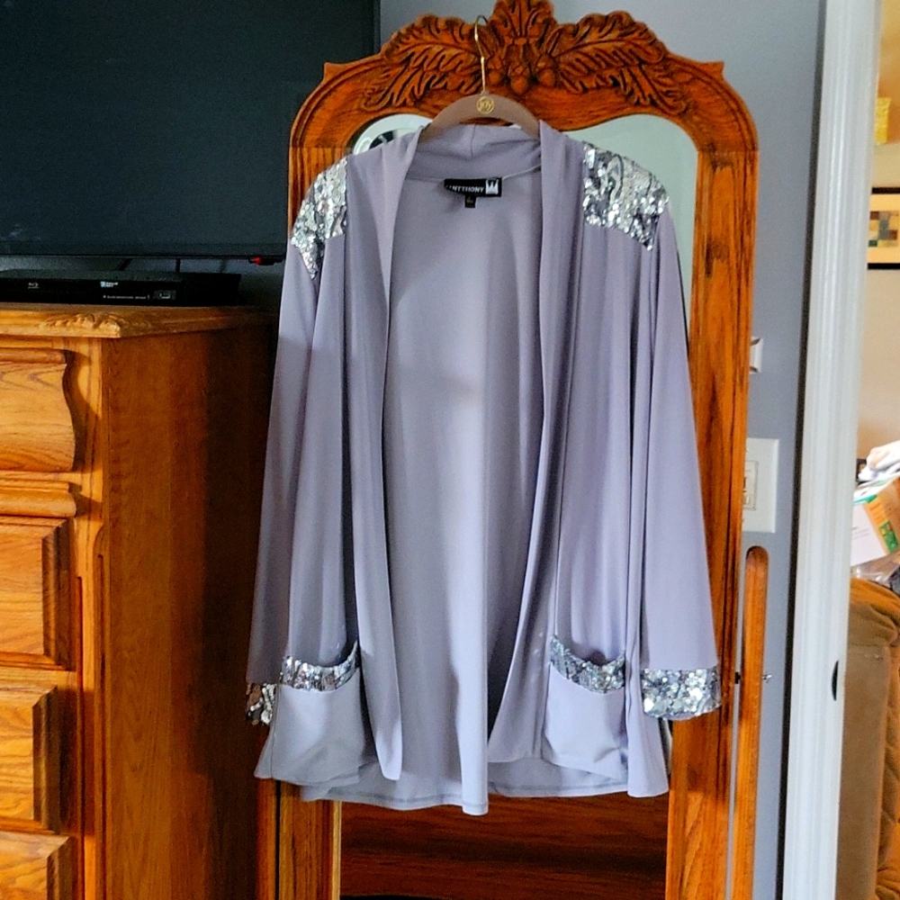 Woman's dress jacket Gray with silver sequins large